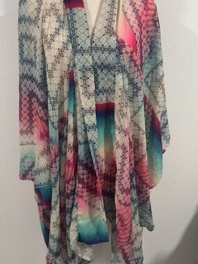 charlie jade Pink, Blue & Cream Patterned Chiffon Kimono